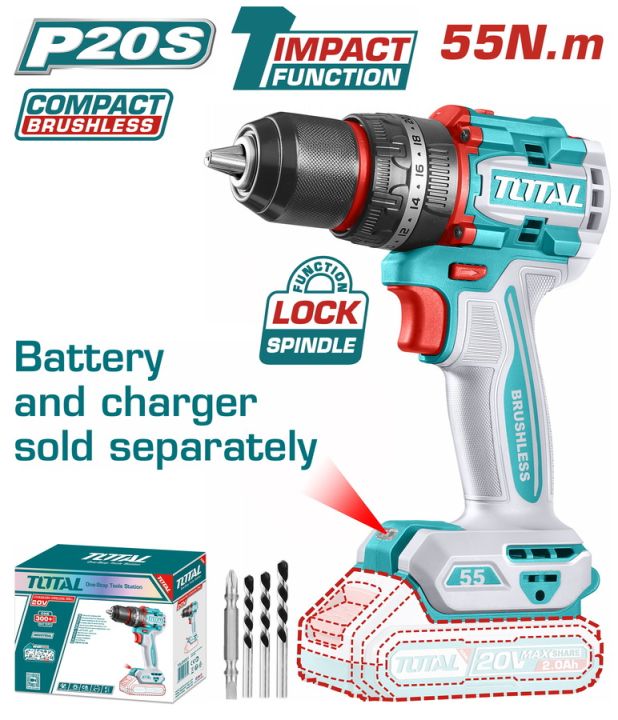 Total Impact Cordless Drill 20V 13mm 55Nm Without battery  AND CHARGER