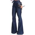 RL09# South American foreign trade jeans Cross-border new high-waisted micro stretch lace-up flared pants, wide-leg pants, jeans women.