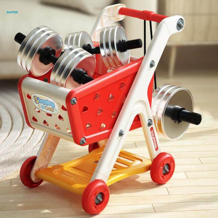 Kids Shopping Cart Trolley Set Learning Shopping Skills Interactive Playing Pretend Games Realistic