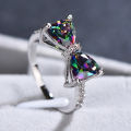 LI Women Rainbow Bowknot Ring With Crystal Stone Colorful Zircon Topaz Engagement Wedding Ring.