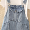 Women Denim Suspender Dress Solid Straps Loose Soft Cargo Jean Vestido Female Summer Versatile Casual Overalls Frock With Pocket. 