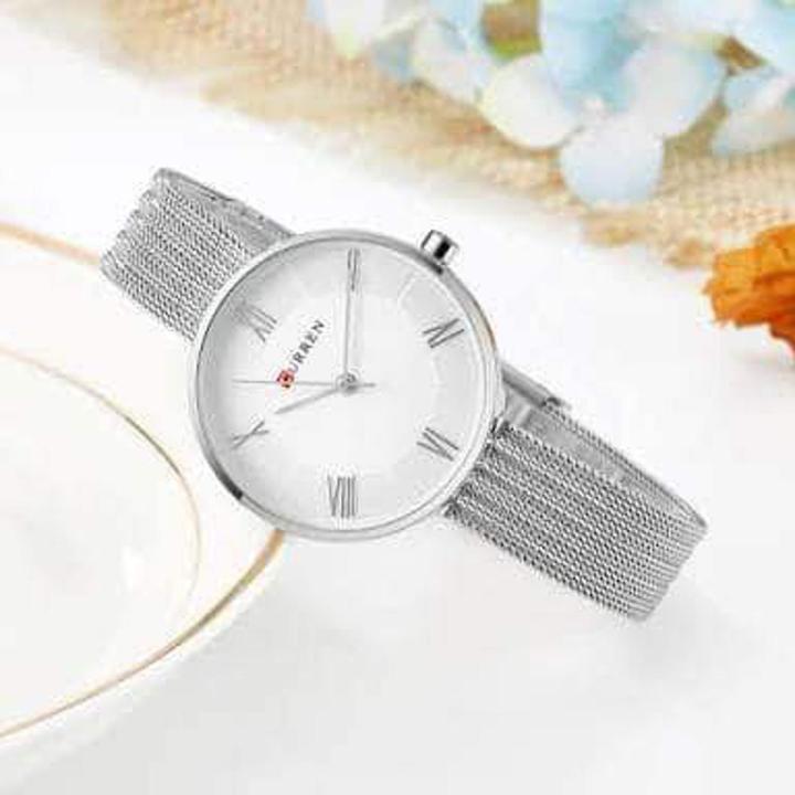 CURREN 9020 Silver Mesh Stainless Steel Analog Watch For Women - White & Silver