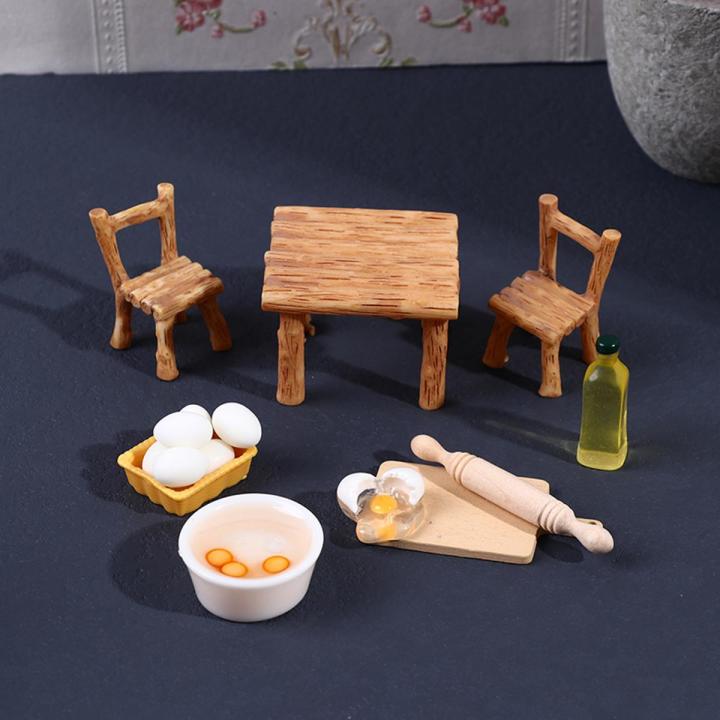 1Set 1:12 Dollhouse Miniature Furniture Kitchen Chair Rolling Pin Olive Oil Egg Model DIY Accessories