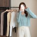 【No-Questions-Asked Refund】 V-Neck Knitted Cardigan Women's Autumn and Winter New Women's Short Long-Sleeved Coat Solid Color Slim-Fit Tall Top for Women. 