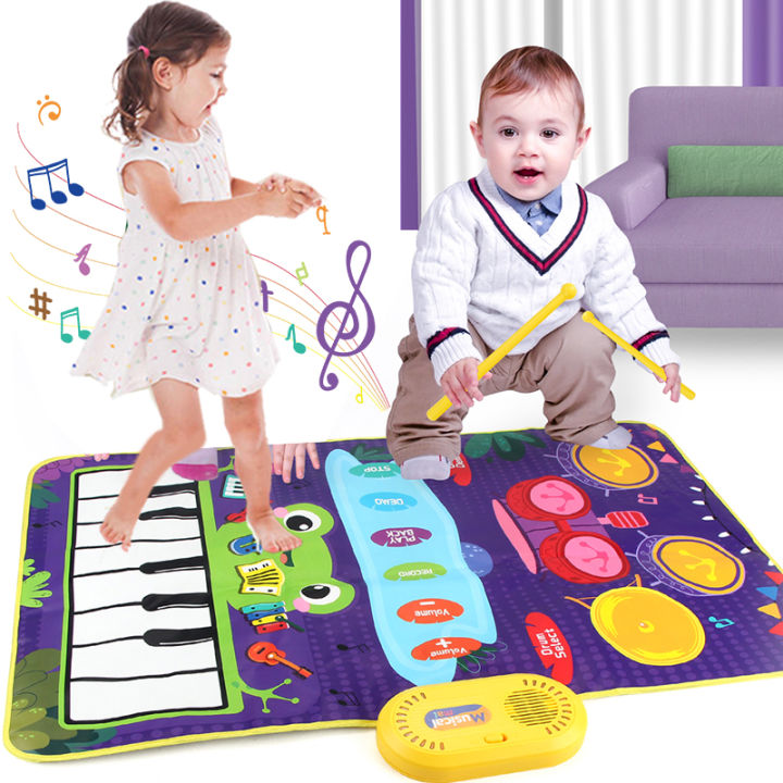 2 In 1 Piano Mat for Kids Piano Keyboard Jazz Drum Music Touch Play Carpet Baby Toddlers Music Instrument Education Toys Gift