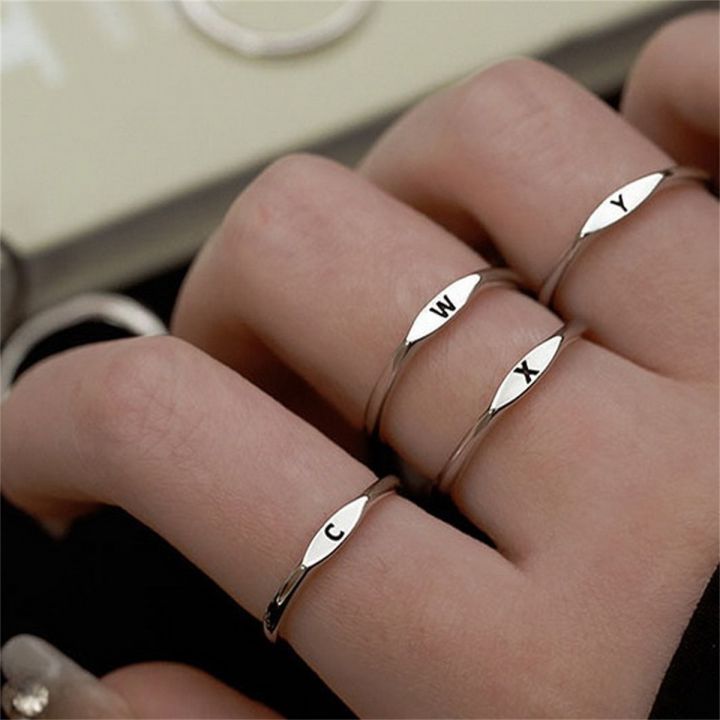 Tiny Initial Letter Rings For Women Fashion 26 A-Z Letter Finger