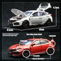 1/32 Honda Civic Type R Toy Car For Children Diecast Miniature Model Pull Back Doors Openable Sound Light Collection Gift Boys MuXiaRe.