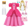 Peach Princess Dress Girl 2-10 Years Daisy Cosplay Costume Rosalina Clothes Children Birthday Theme Party Carnival Outfit.