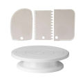 Perfect Pricee Combo Set Of Plastic Revolving Turn Table Cake Stand With 3 Scrapper - White - Versatile Cake Decorating Set For Bakers.