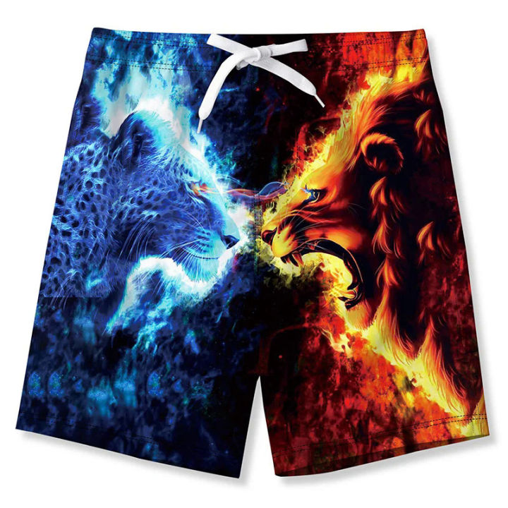 Lion Leopard Fight Graphic Shorts Pants Men 3D Dinosaur Printing y2k Board Shorts Summer Hawaiian Swimsuit Cool Surf Swim Trunks