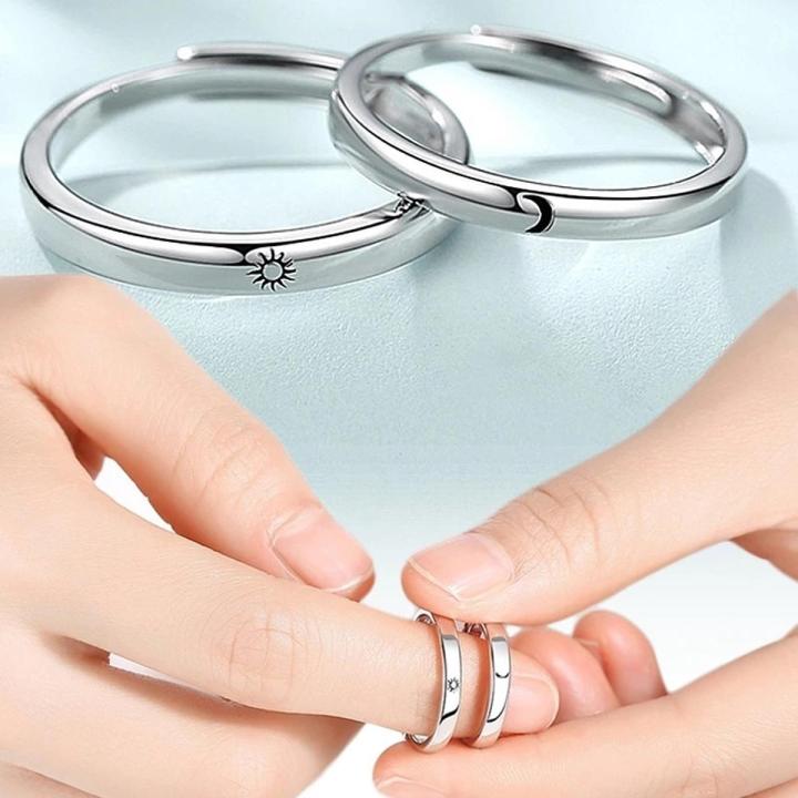 2Pcs Sun Moon Couple Rings Opening Adjustable Ring Eachother Lover