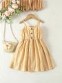 Kids Girls Fashionable Sleeveless Dress Simple Style with Buttons Tank Top Dress Children’s Clothes.