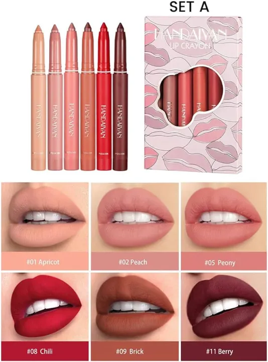 HANDAIYAN%206pcs%20Matte%20Lip%20Liner%20Set%20Long%20Lasting%20Velvet%20Lipliner%20Pack%20Red%20Lipstick%20Tint%20%20Lips%20Stick%20Pencil%20Cosmetic%20Makeup-Set%20-A%20-%20Image%202