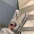 2023 spring new women's shoes vulcanized low-top platform canvas shoes ins versatile tide increase small whiteboard shoes wholesale. 