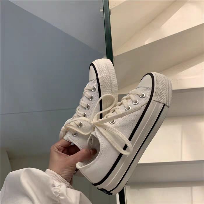 2023 spring new women's shoes vulcanized low-top platform canvas shoes ins versatile tide increase small whiteboard shoes wholesale