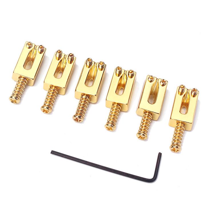 Gold Bridge Saddles For Fender Stratocaster Telecaster – 6-Piece Set W/ Allen Wrench