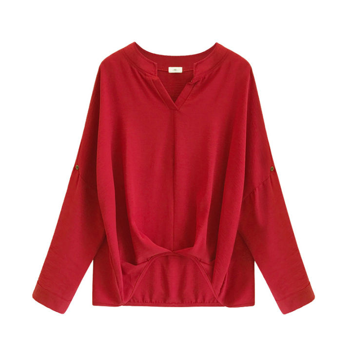 2024%20Autumn%20New%20Korean%20Style%20Loose%20Large%20Size%20Batwing%20Sleeve%20Shirt%20Women's%20Long-Sleeved%20Shirt%20Simple%20All-Match%20Casual%20Shirt%20-%20Image%205