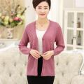 Middle-Aged and Elderly Women's Clothing Spring, Autumn and Summer Wear Mother's Clothing Thin Mesh Shirt Hollow outVCollar Sweater Blouse Sweater Coat Cardigan. 