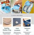 AUM ENTERPRISE 3 Compartment Stainless Steel Lunch Box with Soup Bowl, Spoon, Fork, Chopsticks Tiffin Box, School & Office - Multicolor (I).