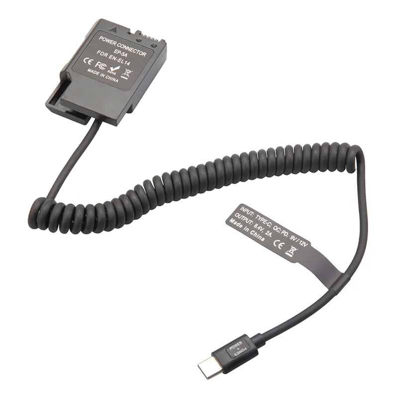 Batterie Factice USB-C PD Nikon – Pour D3100 D5200 D5300 D5600 DF P7800 – Alimentation Continue EN-EL14