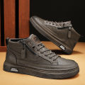 Men's Sneakers Autumn and Winter Breathable Sports Casual High-Top Leather Shoes Men's Work Black Motorcycle Joker Martin Boots.