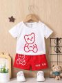 Baby Boy Summer Short Sleeve T-shirt Tee Shorts 2 Pcs Outfits Set used children baby comfortable T-shirt and pant. 