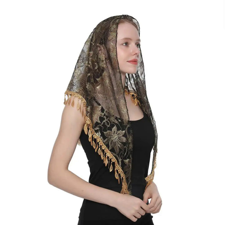 Pioneer Gong】Women Lace Veil Triangle Scarf for Church