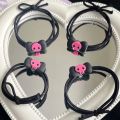 1PC Pink Coolemy Popular Simple Elegant Ins Style Sweet Hair Pins Hair Accessories Girls Black Bow Skull Women Hair Rope Ponytail Holder. 
