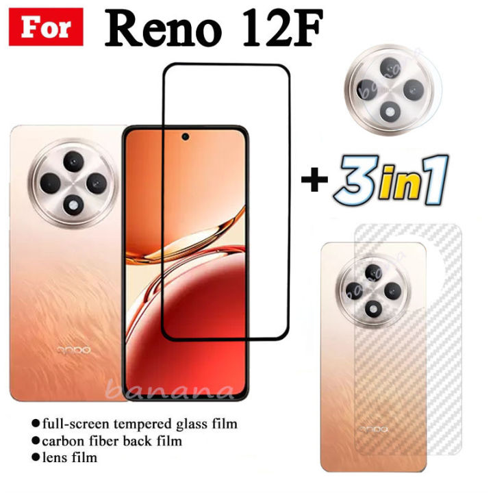 3 IN 1 OPPO Reno 12F Tempered Glass Film For Reno 12 F Reno 11F Full Cover Screen Protector Glass +Camera Lens Film+back film