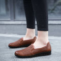 Women Shoes Hollow Breathable Slip on Shoes Fashion Comfortable Loafers Soft Bottom Flats Shoes for Women Leather Shoes Kasut Perempuan. 