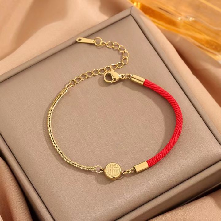 Stainless steel jewelry wholesale, red rope Roman bracelet, female