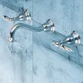 Wall Faucet DR brass construction ceramic cartridge zinc handle with two braided hoses stainless steel. 