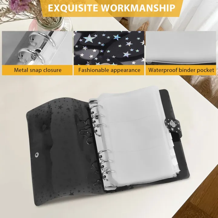 11Pcs%20A6%20Budget%20Binder%20PVC%206%20Ring%20Refillable%20Binder%20Cover%20with%209%20Binder%20Pockets/1%20Binder%20Card%20/%201%20Label%20(Black%20Stars)%20-%20Image%206