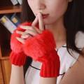 0ne Pair Fashion Women Faux Rabbit Fur Hand Wrist Crochet Knitted Fingerless Gloves Knitting Mittens Winter Autumn Warmer. 