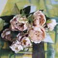 Shabby chic Bouquet European Pretty Bride Wedding Small Peony Silk Flowers Cheap Mini Flowers for Home Decoration Indoor.