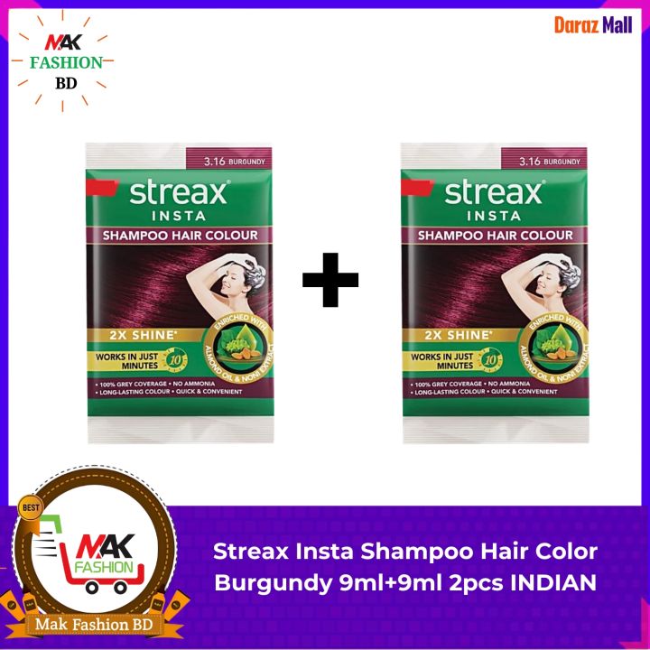 Streax Insta Shampoo Hair Color Burgundy 9ml+9ml 2pcs