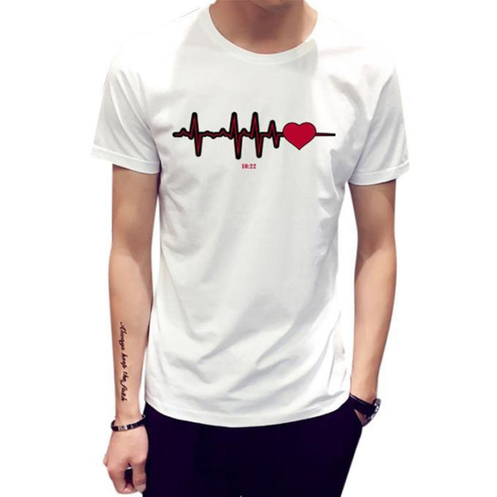 White Cotton Heart Beat T-shirt for Men