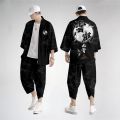 Two-piece Suit Oversize XXS-6XL Japanese Style Fashion Kimono And Pants Set Men Cardigan Blouse Haori Obi Asian Clothes.