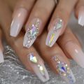 【The road to happiness Store】Luxury Nails Custom Stones Decorated Nail Art Tips Luxe Icy Shape Press On Nails Natural with Glue Sticker. 