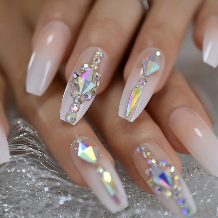 【The road to happiness Store】Luxury Nails Custom Stones Decorated Nail Art Tips Luxe Icy Shape Press On Nails Natural with Glue Sticker