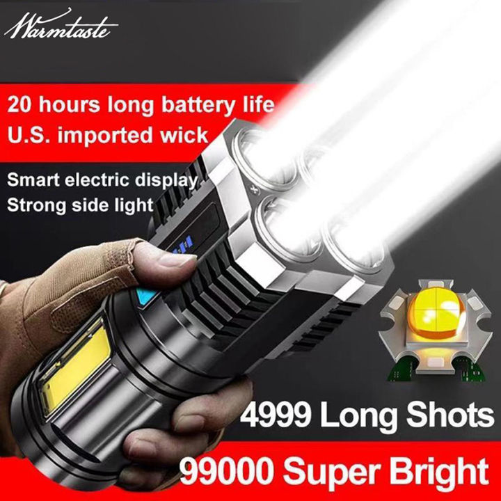 Warmtaste LED Flash light Outdoor Protable Waterproof USB Rechargeable Flash Light Home Emergency Lamp With Cob Side Light