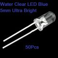 50Pcs- Transparent BLUE 5mm Water Clear LED Blue 5mm Ultra Bright Transparent Round 5mm LED Light Emitting Diode Water Clear Blue Light Bulbs For Electronics Project. 