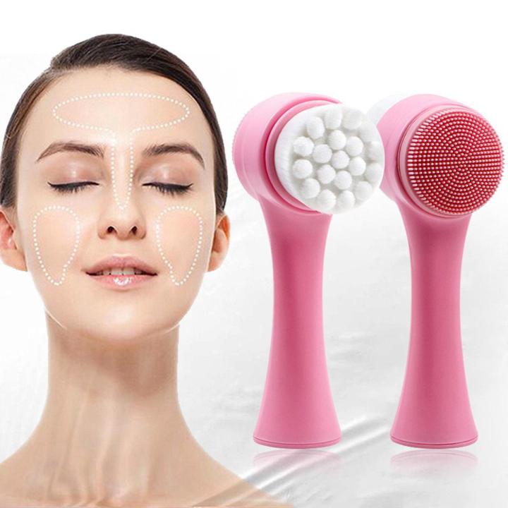 Face Manual Portable Cleaning Massage Brush Deep Cleansing Pores Skin Care Hot Double-sided Silicone Cleansing Tool PINK