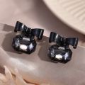 Square Crystal Stud Earrings - French Vintage - Black BowKnot Drop Earrings - Sweet - Temperament - Weddings, Festivals Jewelry Accessories. 