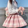 Summer Women's Mini Skirt Harajuku Korean Fashion Sweet Cute Jk Kawaii Skirt Girl High Waist Plaid Pink Pleated Skirt.