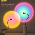 Kerokuru USB Sunset Light Lamp Self Photography Light LED Rainbow Neon Night Light Projector Photography Wall Atmosphere Light.