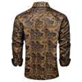 Luxury Men Dress Shirt Formal Prom Tuxedo Long Sleeve Silk Polyester Golden Color Paisley Black Shirts Blouse Men Clothing.
