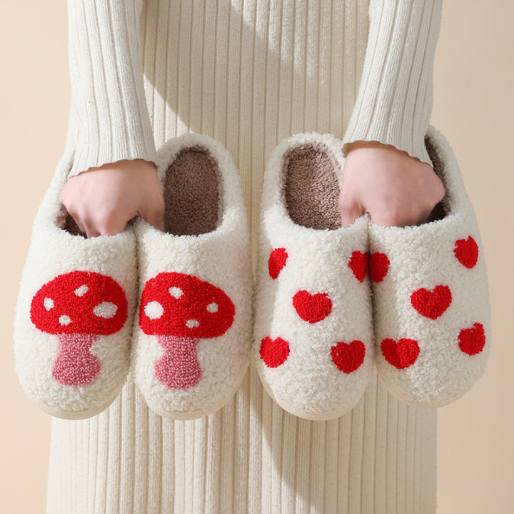 House Slippers for Women, Cute Big Small Heart, Fluffy Cozy Home