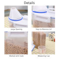 2L Rice Storage Container with Measuring Cup Transparent Sealed Food Storage Containers for Grain Cereal Soybean Snack Pet Food in Kitchen Pantry Fridge.