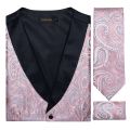 Pink Paisly Suit Vest Set 5 PCS Tuxedo Waistcoat And Tie Pocket Square Cufflinks Tie Clips For Wedding Mens Clothing Blazer Vest.
